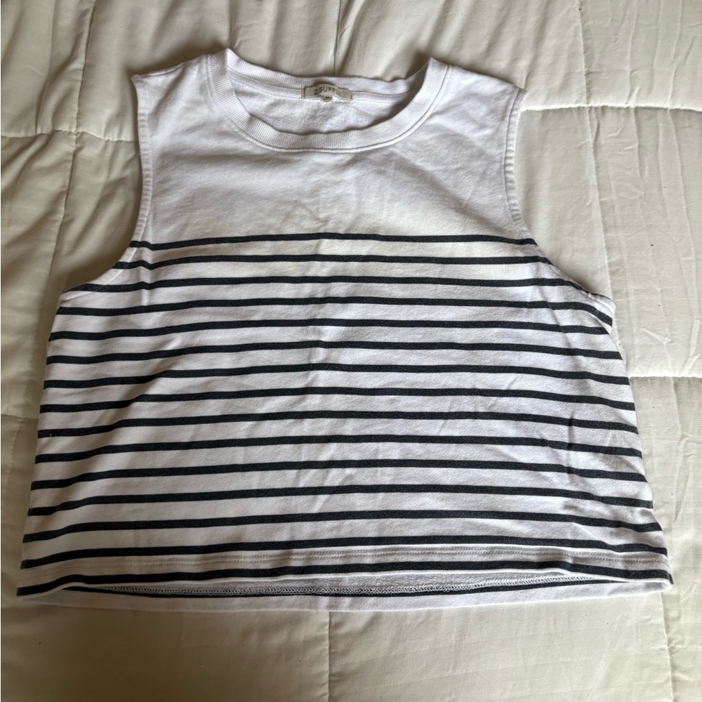 Z Supply Black and White Muscle Tee Sleeveless Crop